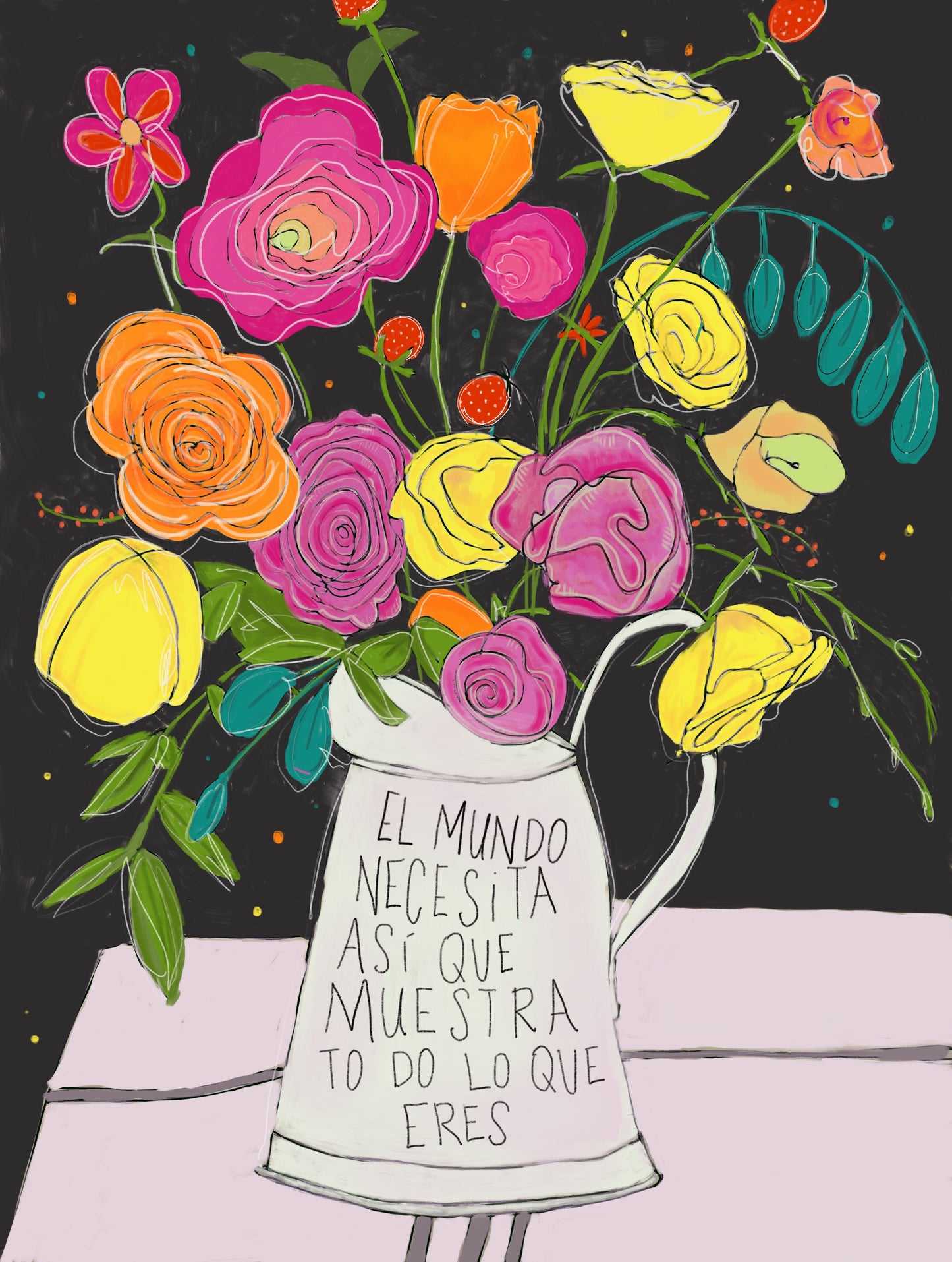 Flowers in a Watering Can Digital Coloring Page for ProCreate