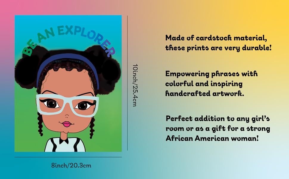 Adorable African American Girl Art Print with Positive Affirmation - 8 x 10 inches
