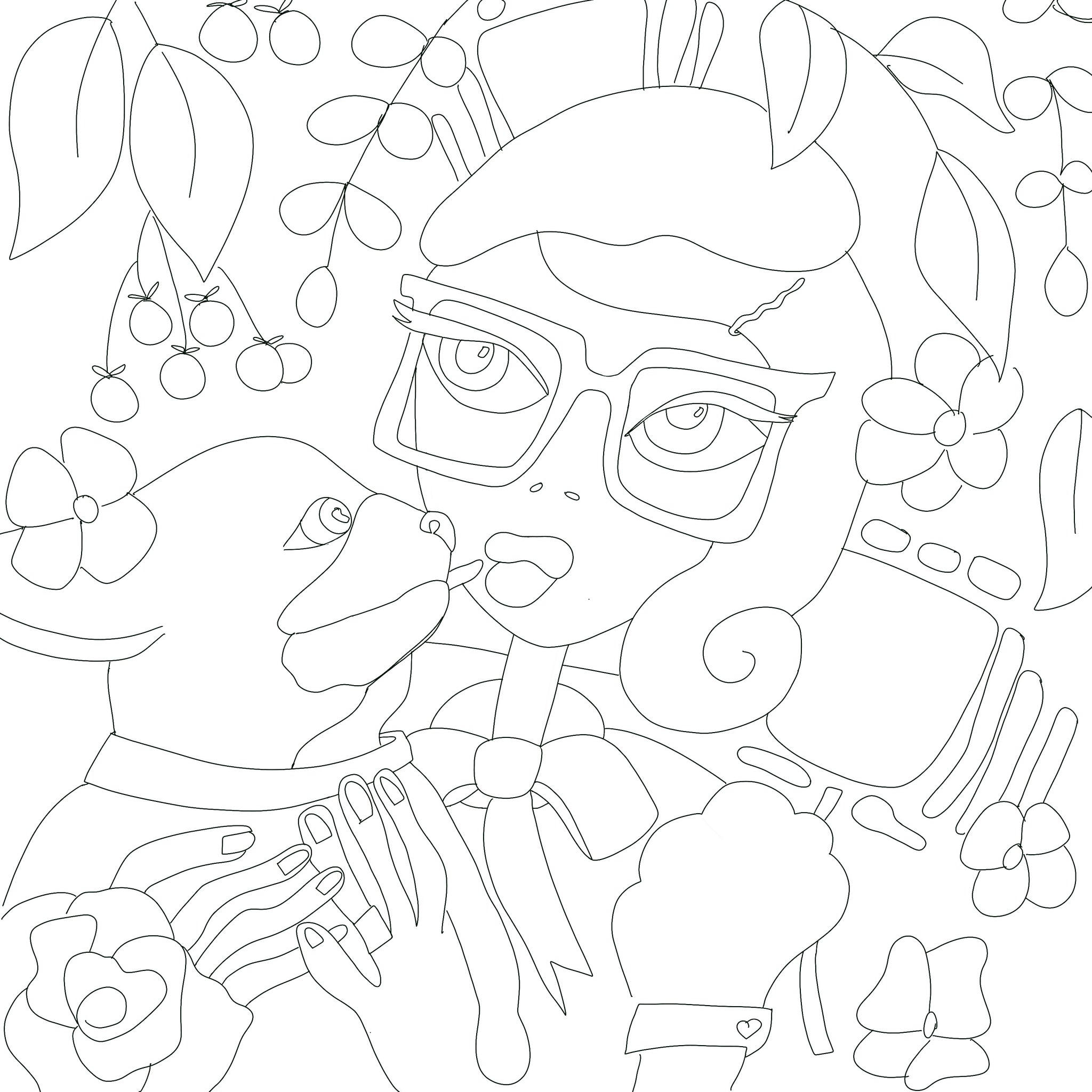 Dog Kissing Girl Digital Coloring Page for ProCreate